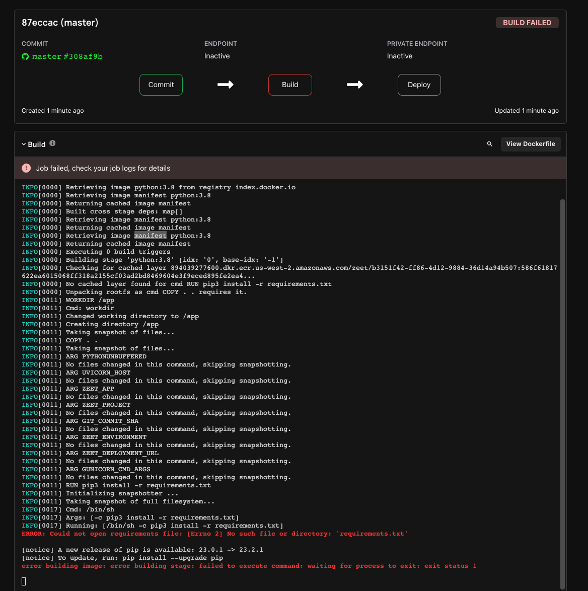 Troubleshooting a Failed Deploy